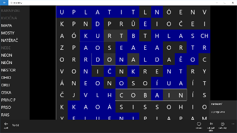 Osmismerka okno a otevrene menu